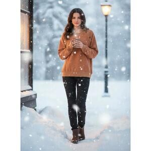 Sol Angeles Crew Slub Large Sweater Copper/Tan Color Buttons Knit NWT $124